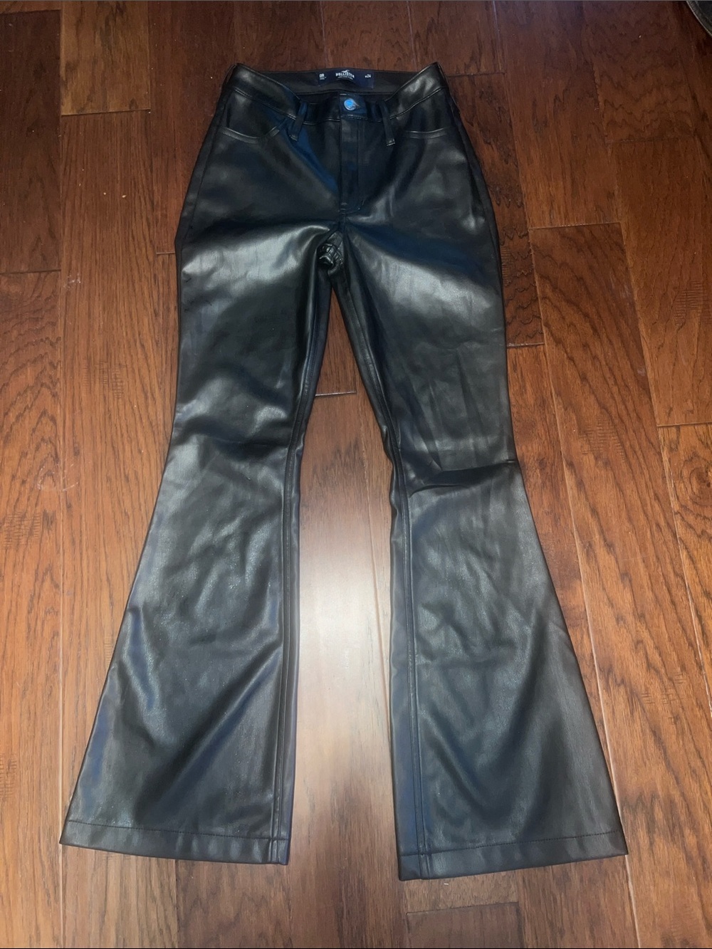 Black Faux Leather Flare Pants Hollister